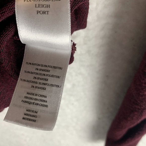 Rails Sweater Women's Medium‎ Maroon Stretch Long Sleeve Eyelet V-Neck 7635 - Picture 5 of 7